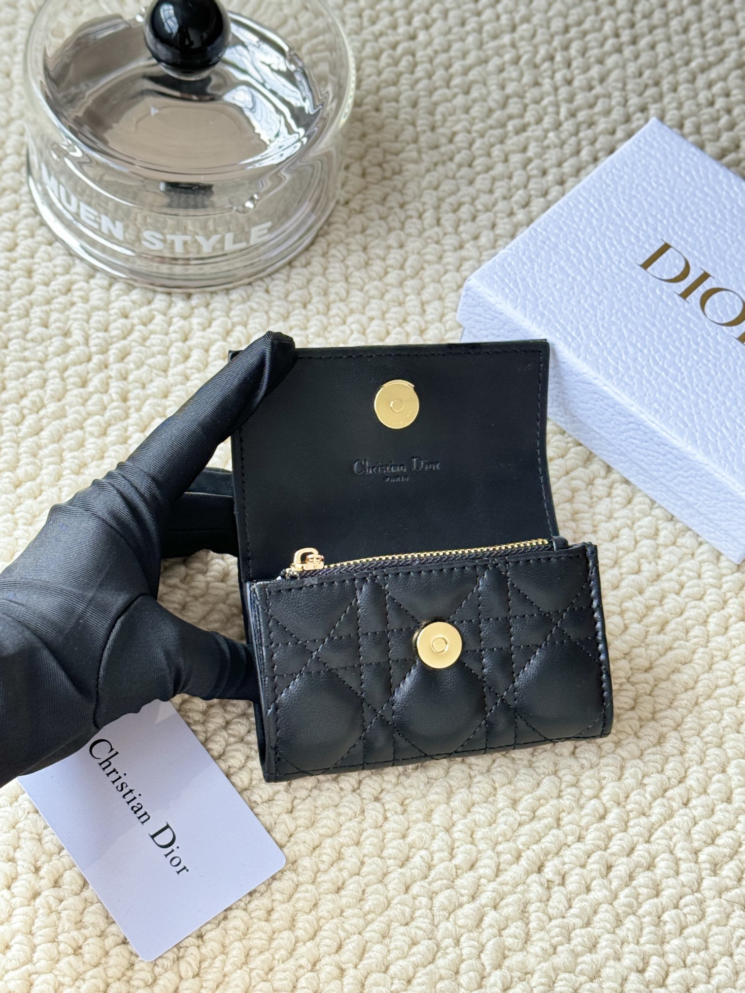 ディオール「Dior」マイ グリシン ウォレット ピンク ラムスキン カナージュ