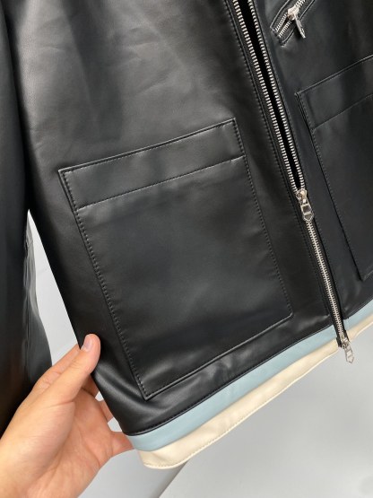 エルメス「Hermès」レザー&ファブリック パネル ジップ ジャケット