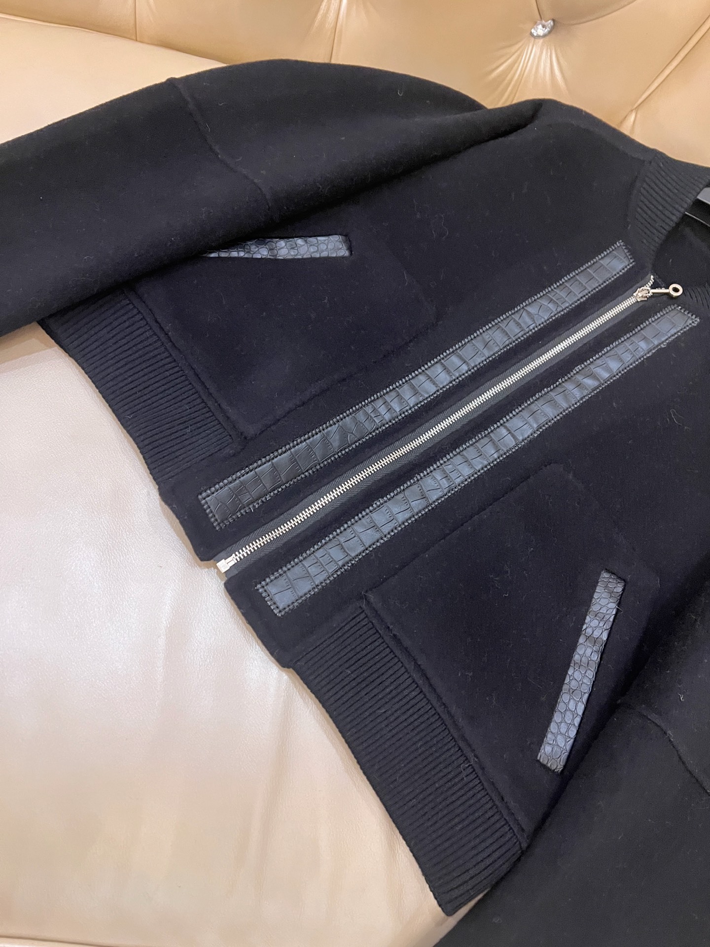 エルメス「Hermès」ダブルフェイス カシミヤ レザー ベースボール ジャケット