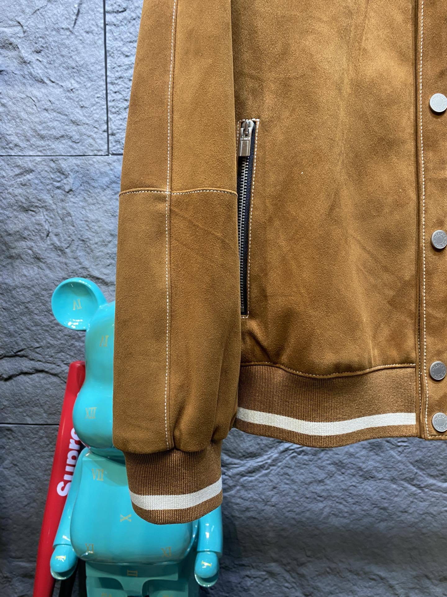 エルメス「Hermès」スエード ラムレザー ベースボール ジャケット