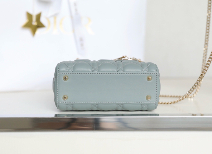 ディオール「Dior」GR P850 Lady ミストブルー 籐編み漆加工 オリジナルレザー ミニハンドバッグ