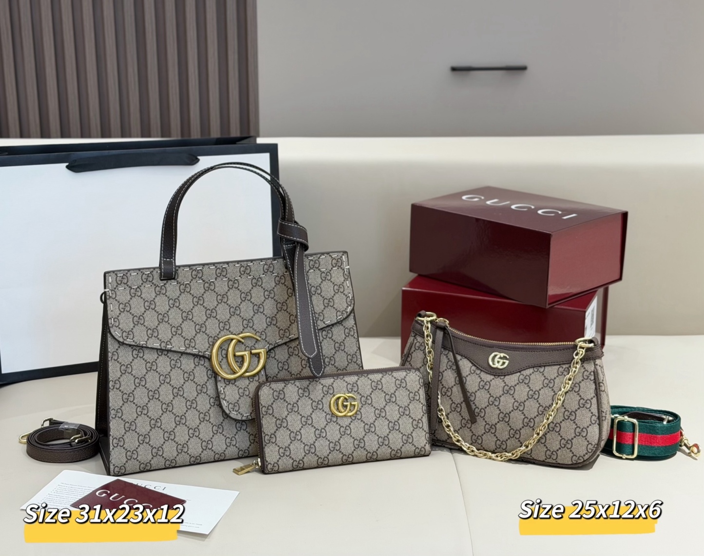 グッチ「Gucci」コンビネーションバッグ3点セット / トートバッグ＆ポーチセット
