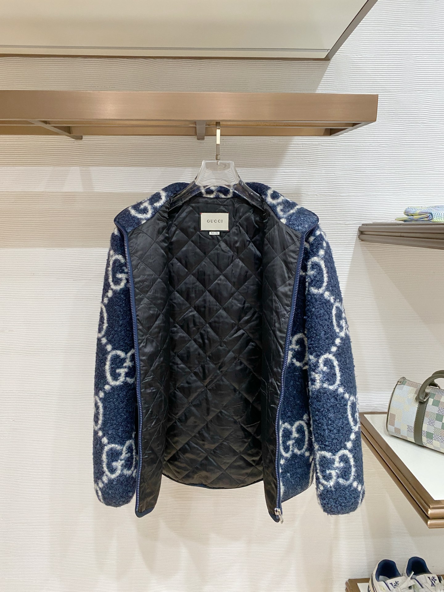 グッチ「Gucci」グッチ GGインターシャ ウールフリース ジップジャケット / スタンドカラー ボアアウター