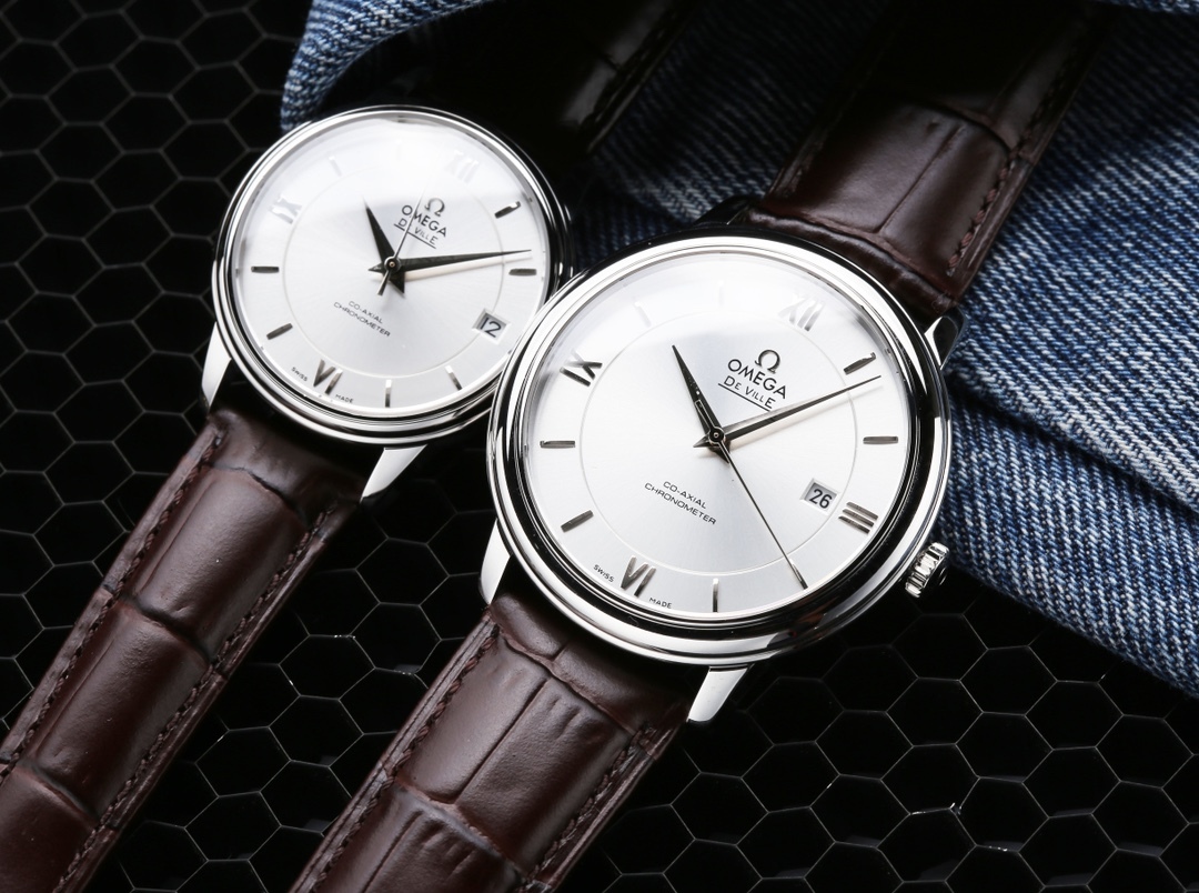 オメガ「Omega」デビル プレステージ カップルウォッチ メンズ39.5MM＆レディース32.7MM スチール＆レザーストラップ