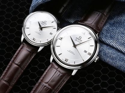 オメガ「Omega」デビル プレステージ カップルウォッチ メンズ39.5MM＆レディース32.7MM スチール＆レザーストラップ