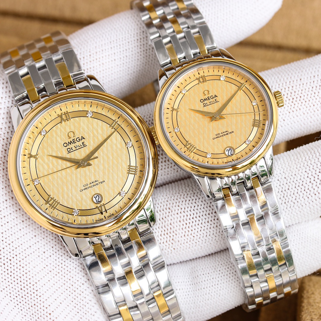 オメガ「Omega」デビル プレステージ カップルウォッチ メンズ39.5MM＆レディース32.7MM スチール＆レザーストラップ