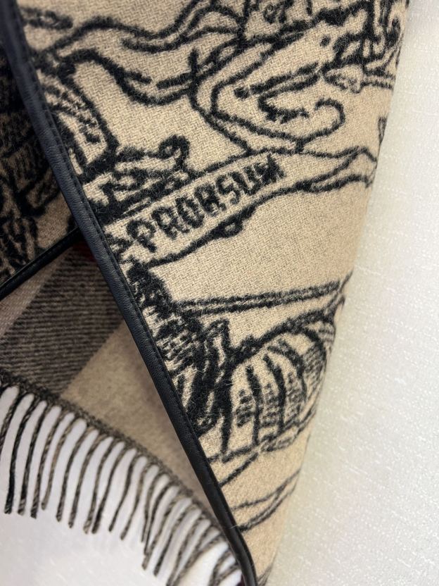 バーバリー「Burberry」リバーシブル チェック ウールケープ 155x130cm