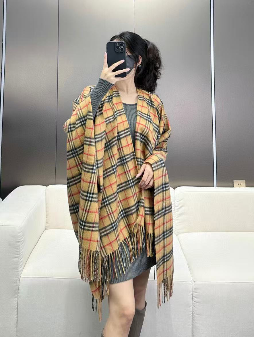 バーバリー「Burberry」チェック ウールカシミア ケープ 140x140cm