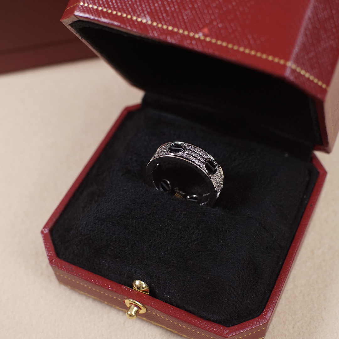 カルティエ「Cartier」 ラブ エタニティ スリム 3列ダイヤ ブラックピン リング