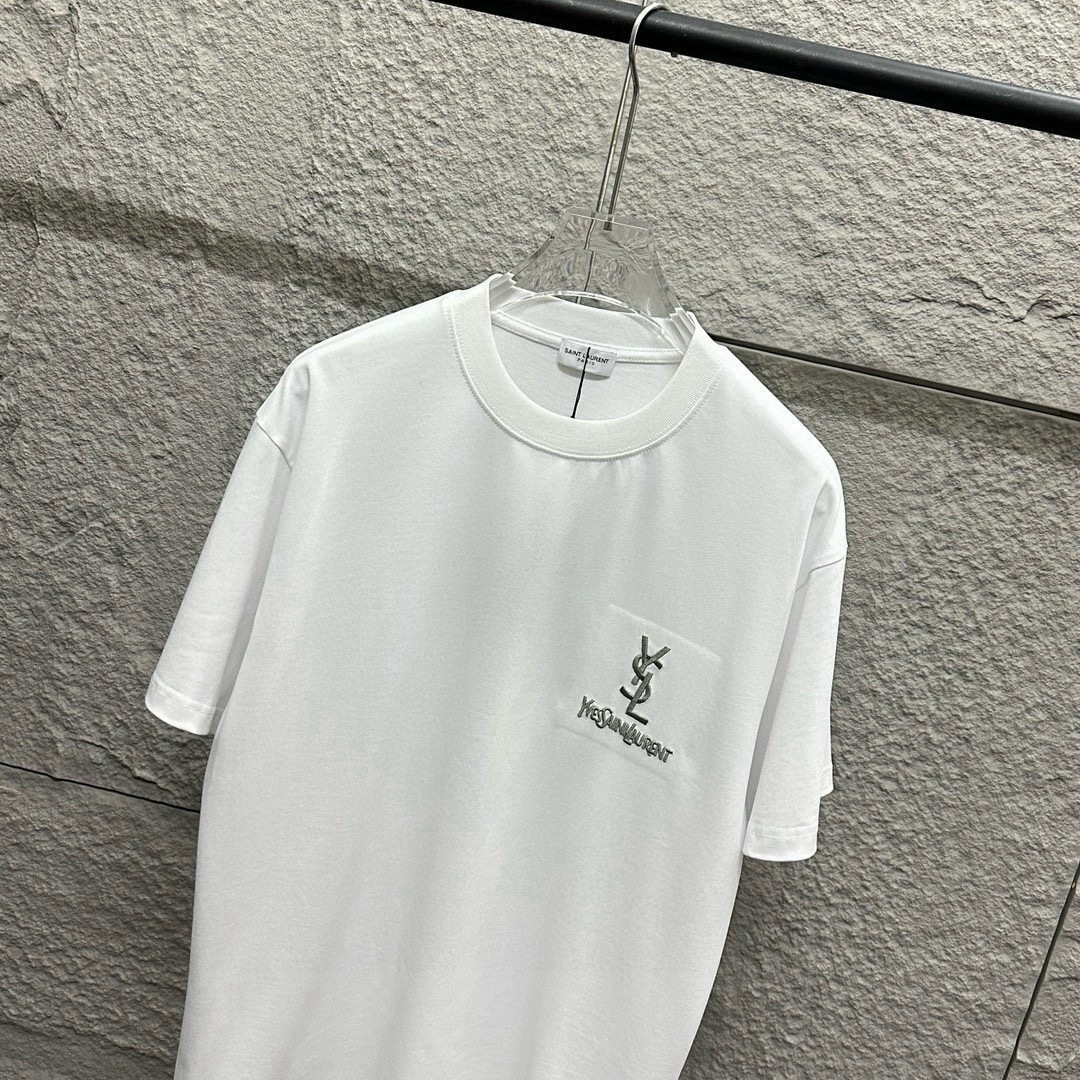 サンローラン「Saint Laurent」2025SS クラシックシルバー刺繍 ショートスリーブTシャツ