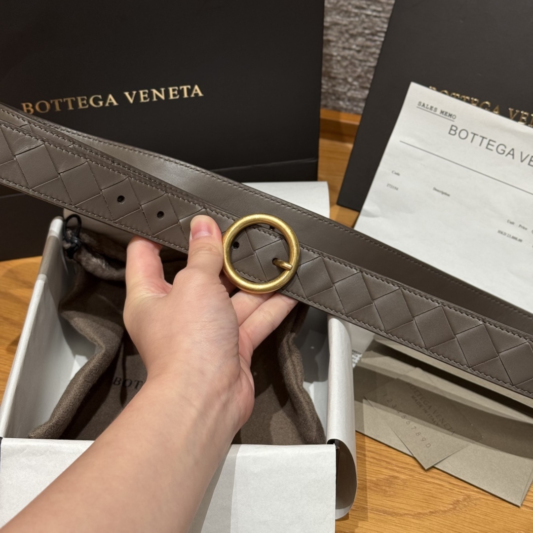 ボッテガ ヴェネタ「Bottega Veneta」イントレチャート リング バックル ベルト100CM