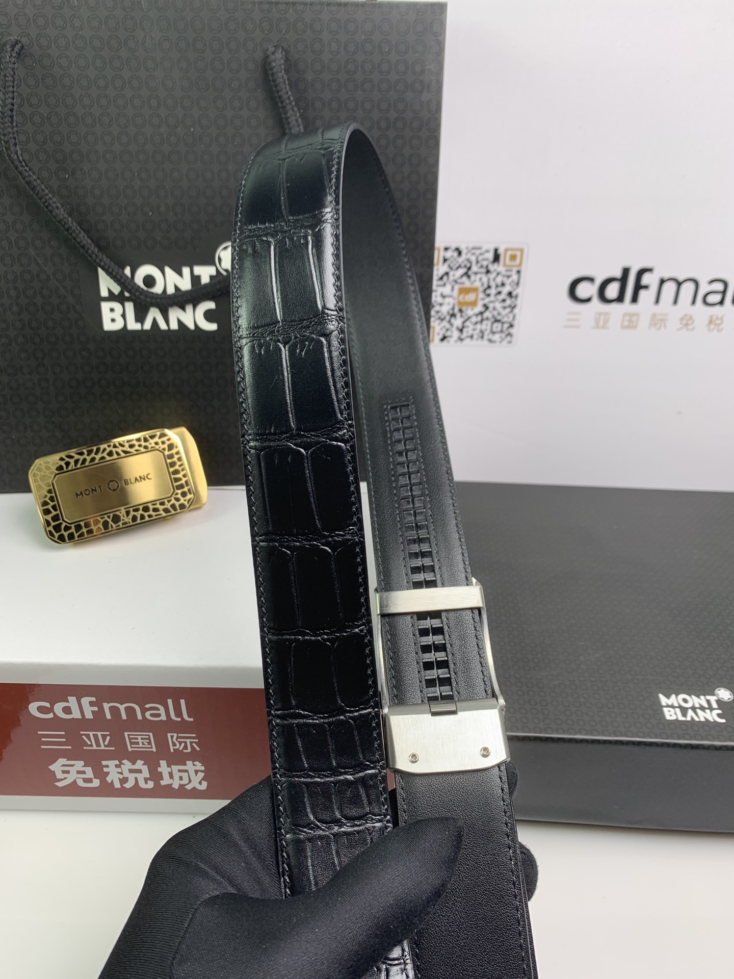モンブラン「Montblanc」 クラシックコレクション クロコダイルエンボスレザー ベルト100cm