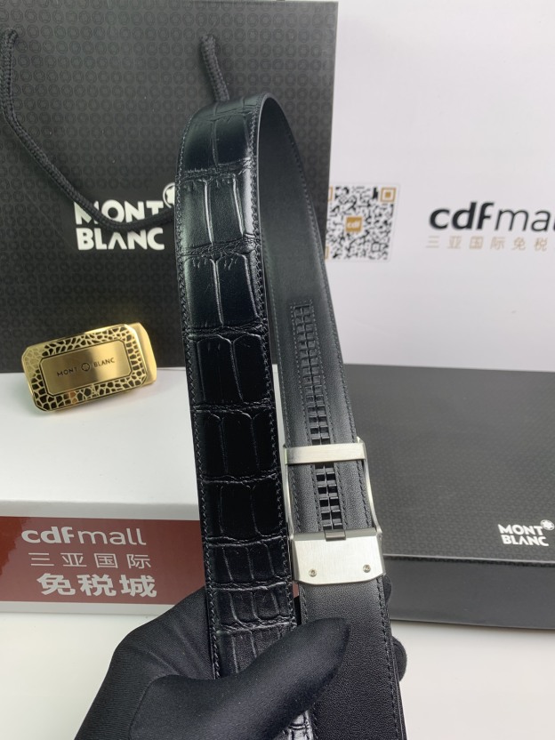 モンブラン「Montblanc」 クラシックコレクション クロコダイルエンボスレザー ベルト100cm