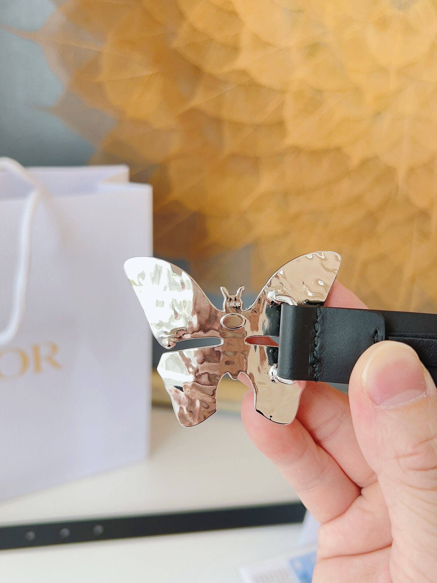 ディオール「Dior」メタモルフォーゼ 2.0cm スムースレザーベルト バタフライバックル100CM