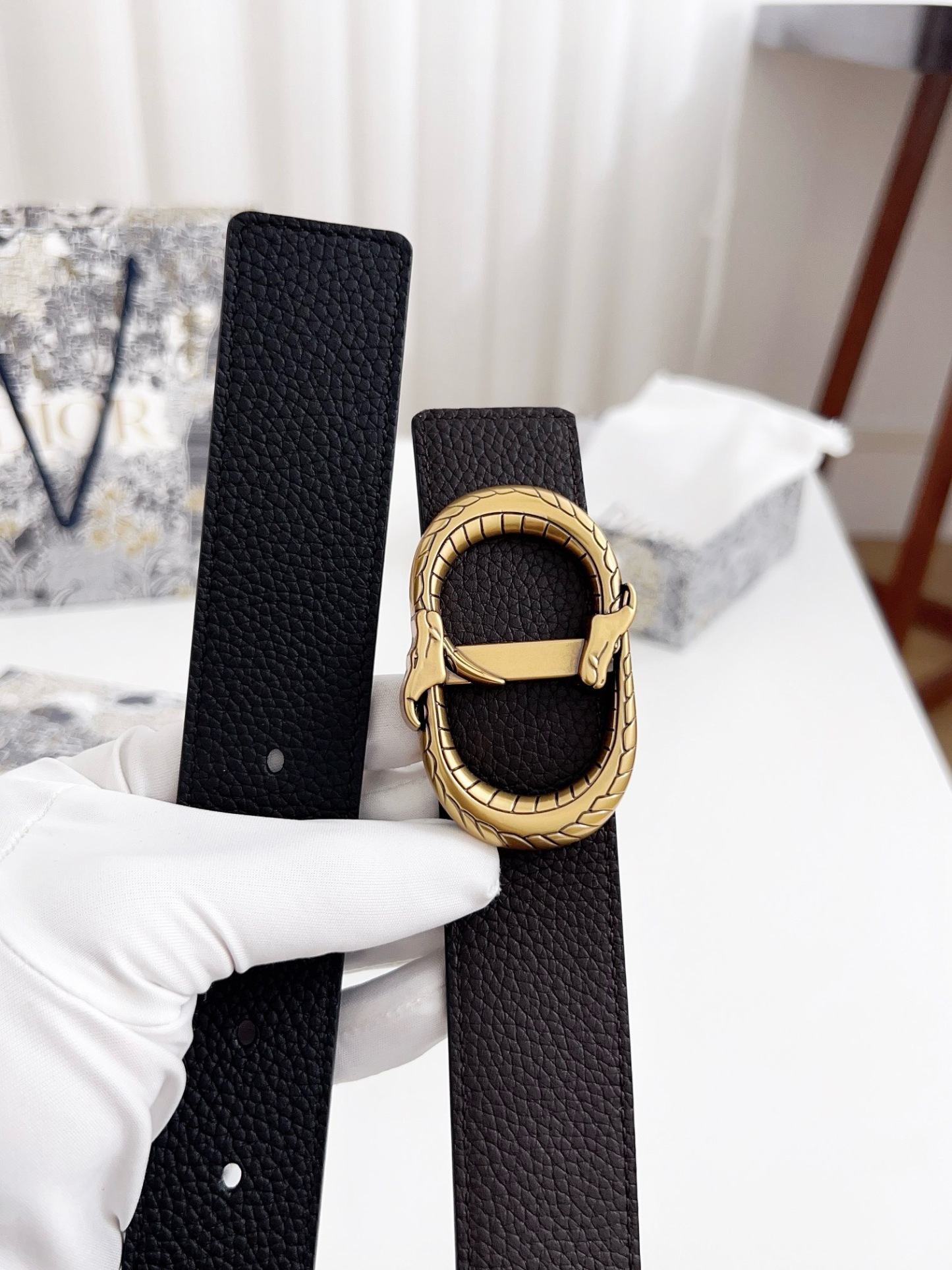 ディオール「Dior」リバーシブル リジーカーフレザーベルト100CM