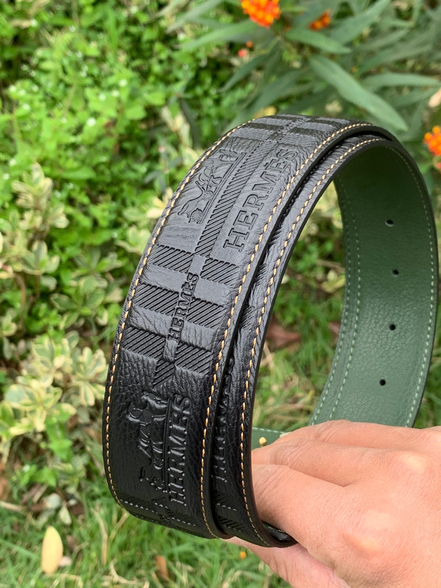 エルメス「Hermès」Jumbo Belt Buckle & ダブルフェイスレザーベルト100cm