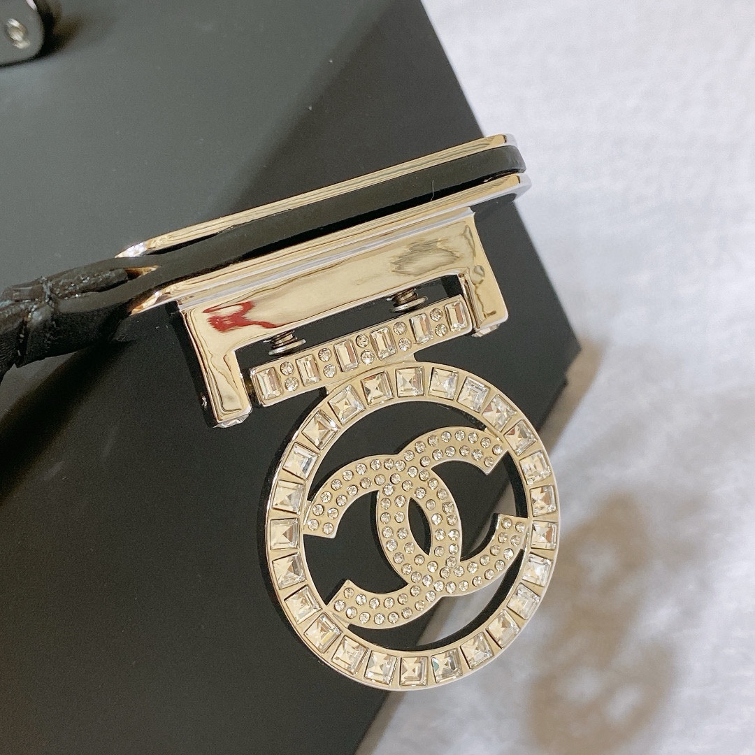 シャネル「Chanel」ワイドバックル レザーベルト ベルト100CM