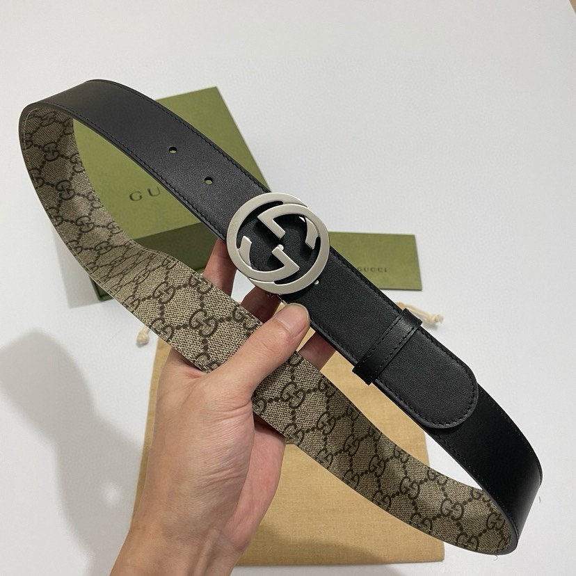 グッチ「Gucci」GGロゴ スピニングバックル レザーベルト100CM