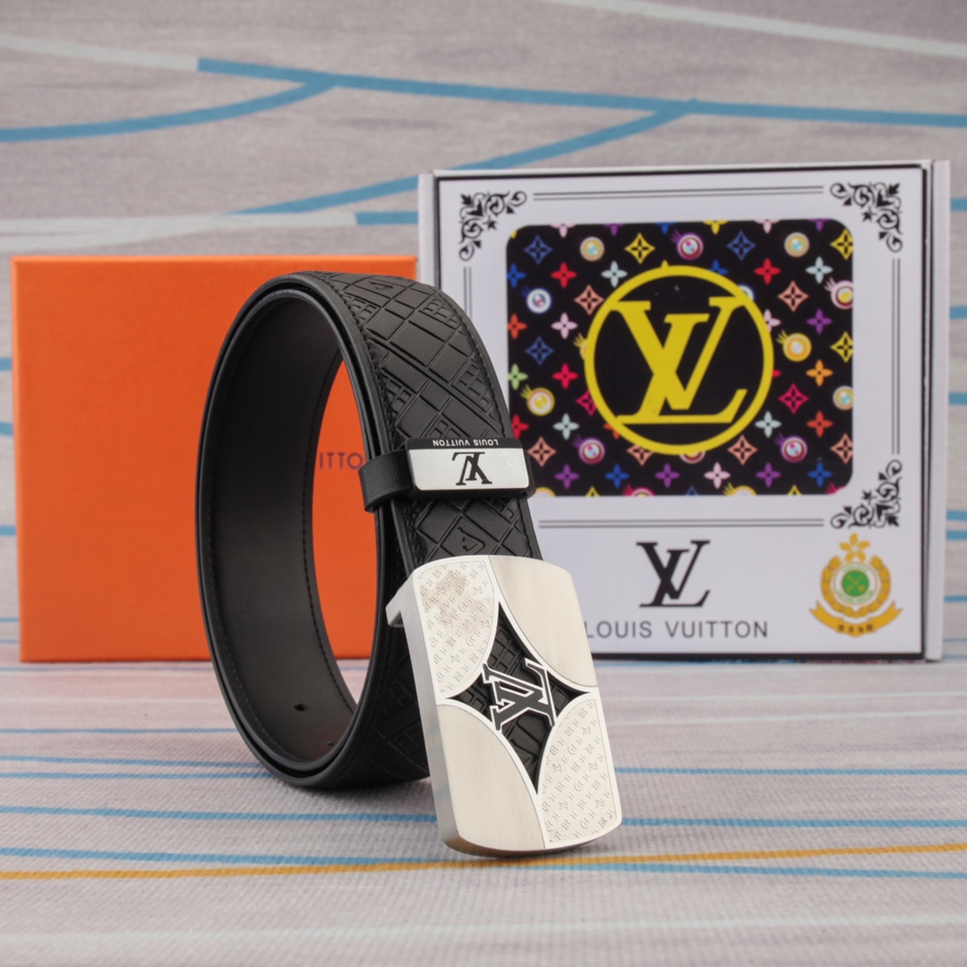 ルイ・ヴィトン「Louis Vuitton」スムースレザー オートロック ベルト メンズ100CM