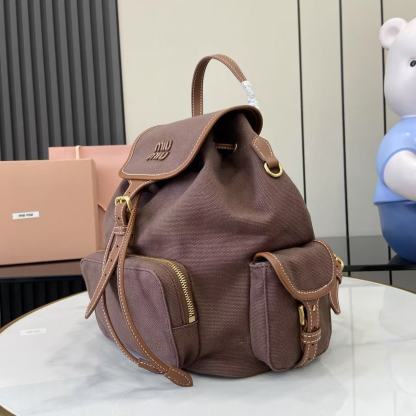 ミュウミュウ「Miu Miu」バックパック レザー＆キャンバス デュアルストラップ ショルダーバッグ