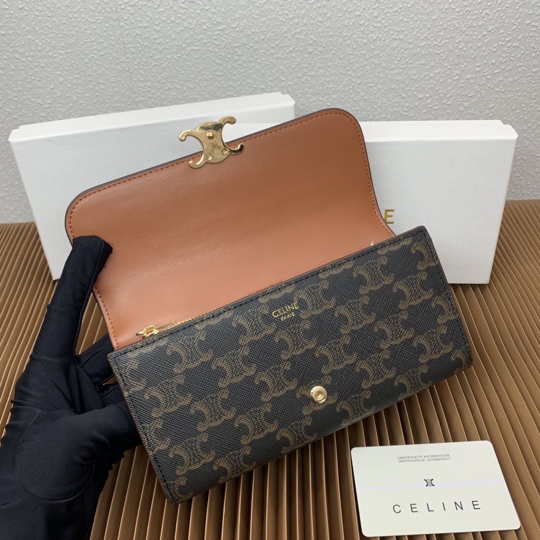セリーヌ「Celine」トライアンンフェ ラージ グレーズドレザー ウォレット