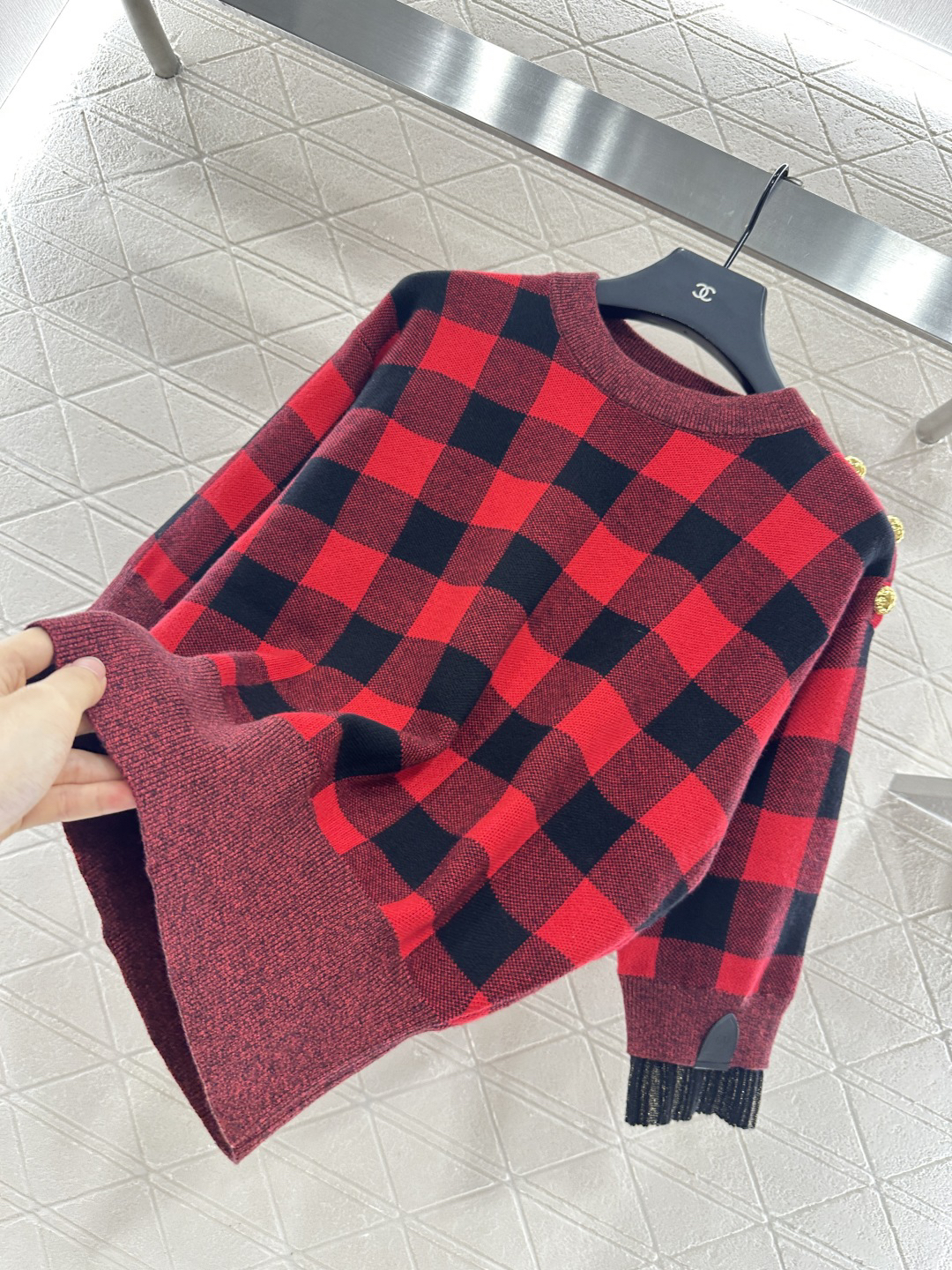 ルイ・ヴィトン「Louis Vuitton」25FW グリニッジチェック 3/4袖ニットトップス