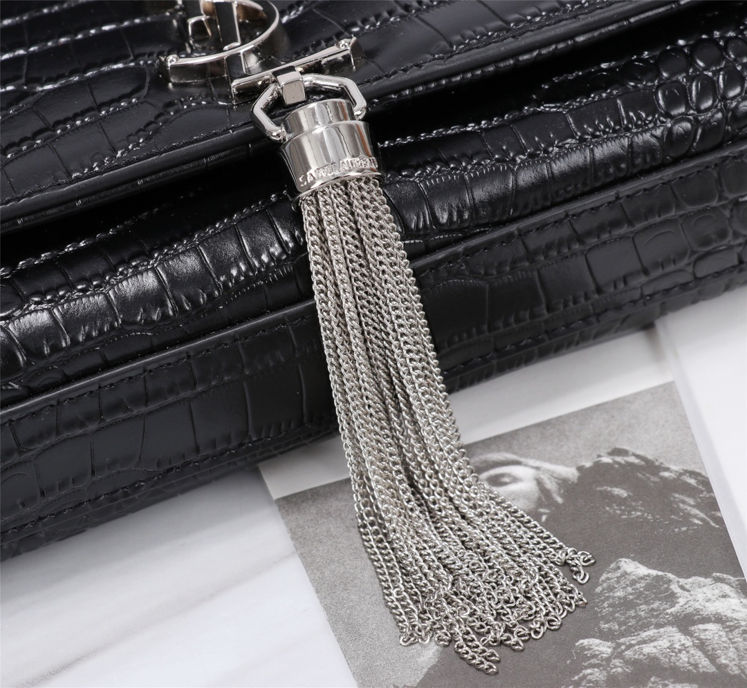 サンローラン「Saint Laurent」KATE 24cm クロコダイル柄フリンジデザイン