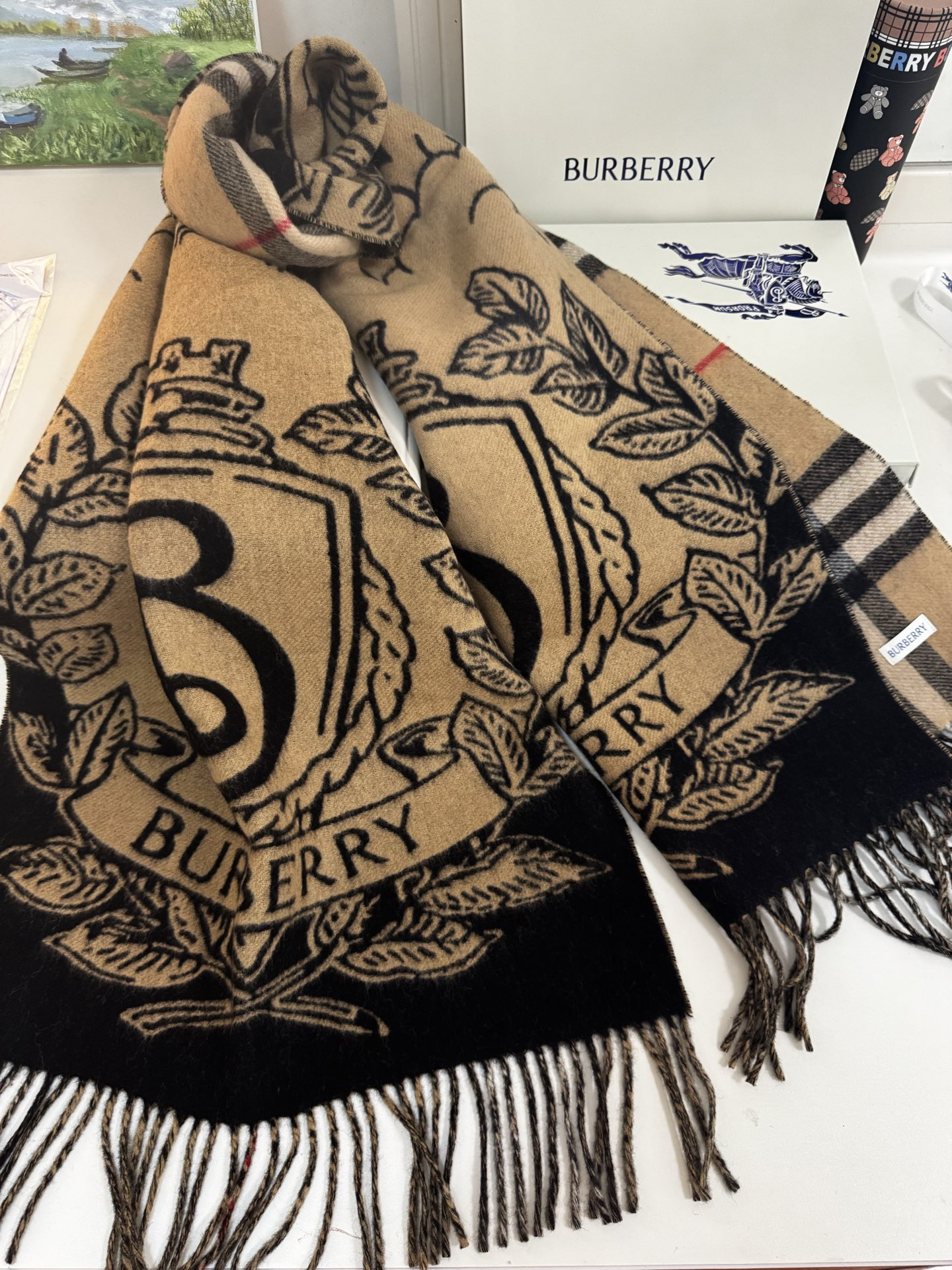 バーバリー「Burberry」 リバーシブル ストームライダー キャッシュミア スカーフ