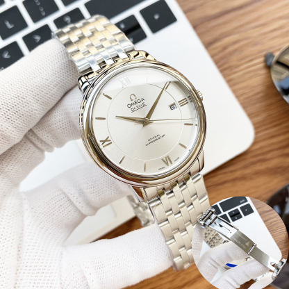 オメガ「Omega」デビル プレステージ カップルウォッチ メンズ39.5MM＆レディース32.7MM スチール＆レザーストラップ