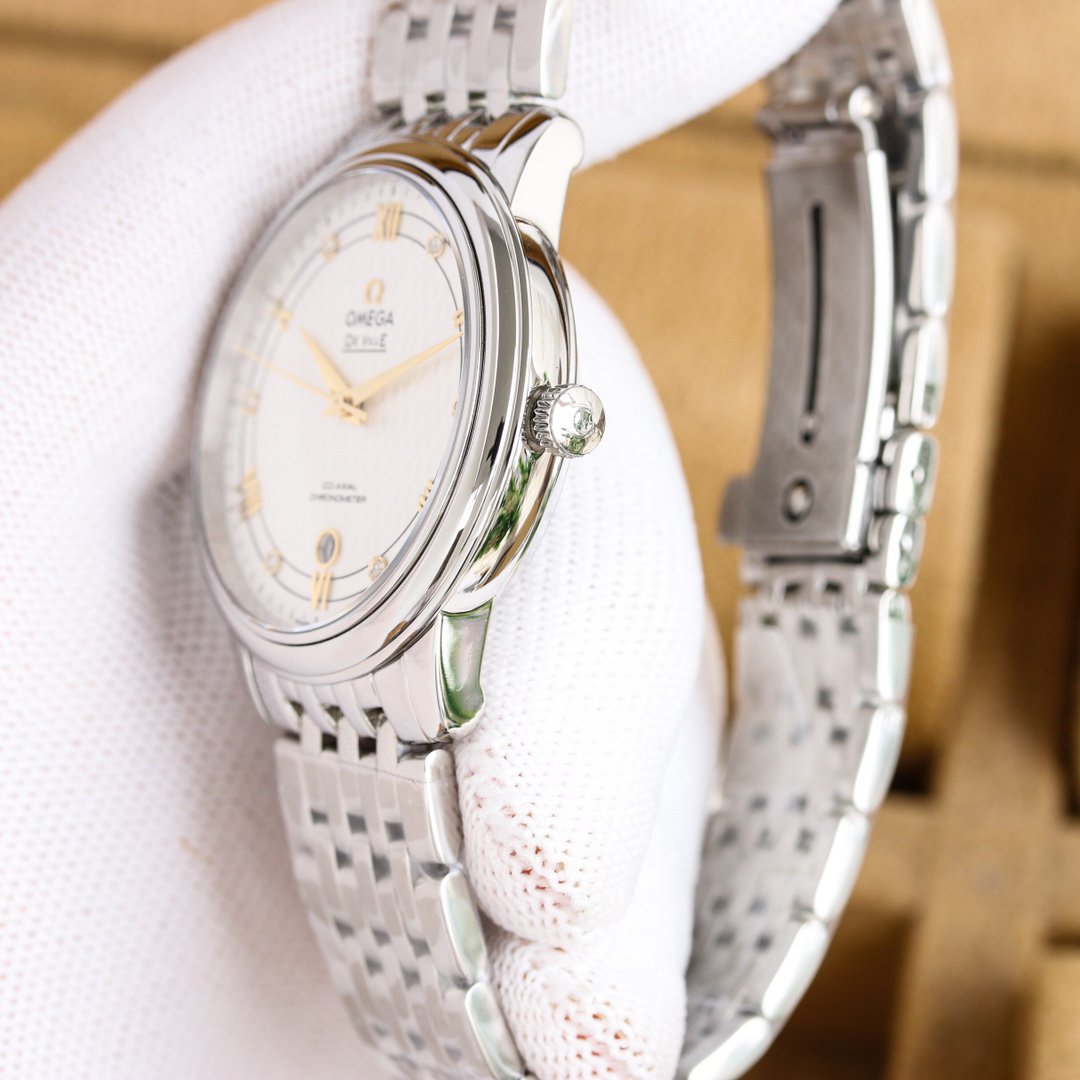 オメガ「Omega」デビル プレステージ カップルウォッチ メンズ39.5MM＆レディース32.7MM スチール＆レザーストラップ