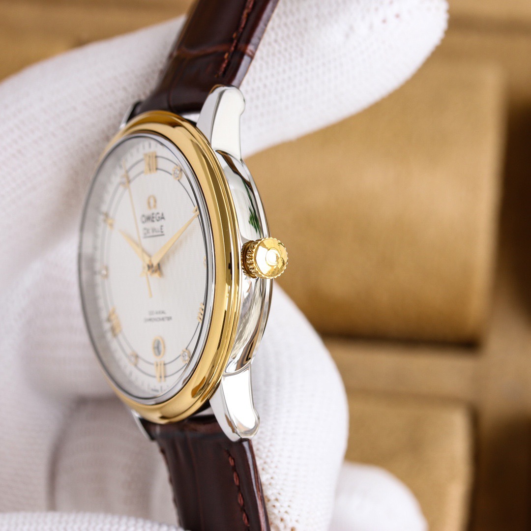 オメガ「Omega」デビル プレステージ カップルウォッチ メンズ39.5MM＆レディース32.7MM スチール＆レザーストラップ