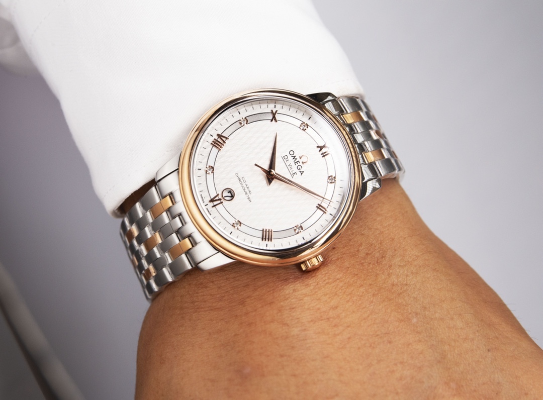 オメガ「Omega」デビル プレステージ カップルウォッチ メンズ39.5MM＆レディース32.7MM スチール＆レザーストラップ