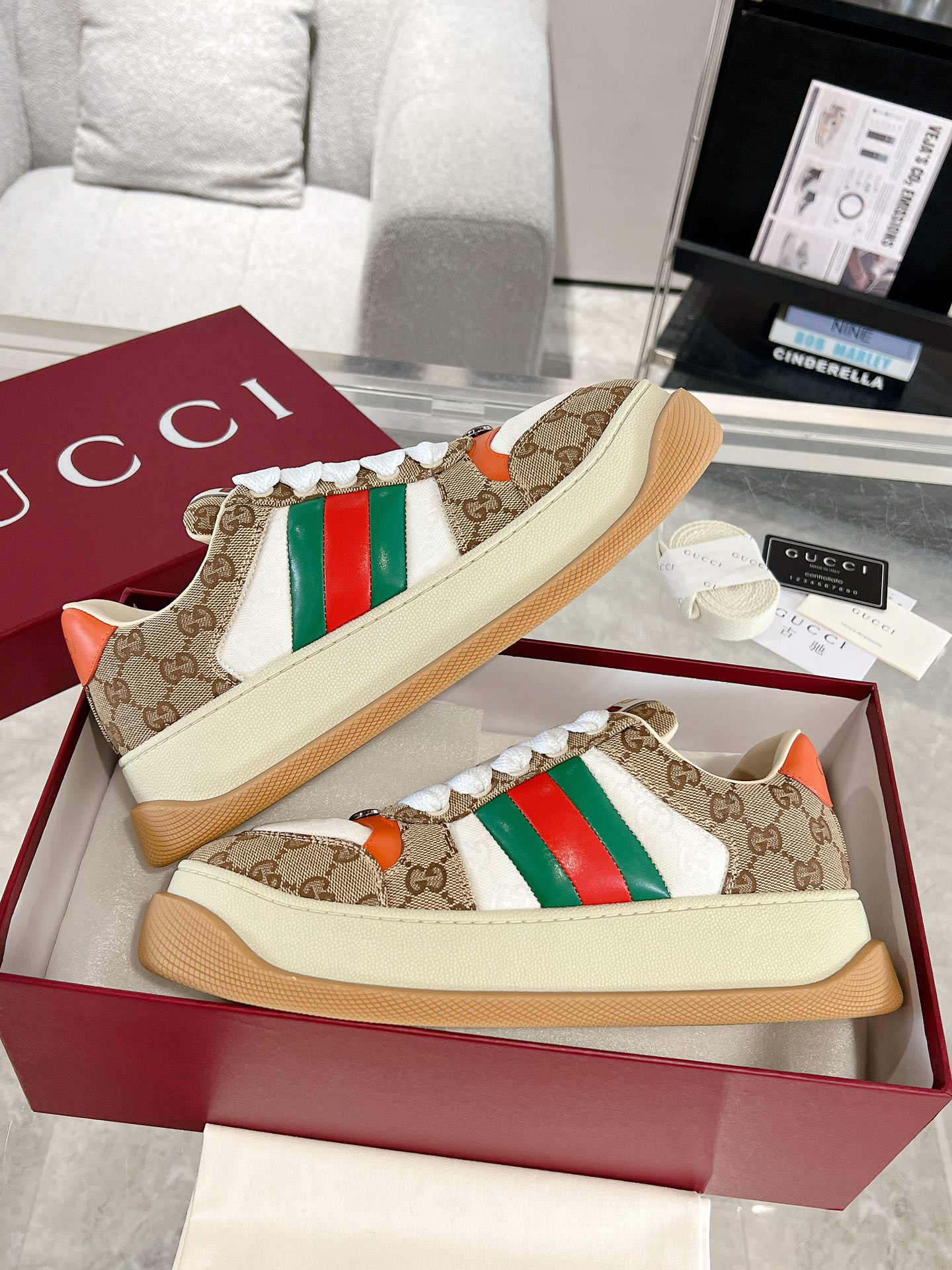 グッチ「Gucci」Screenerシリーズ 織り帯厚底スニーカー