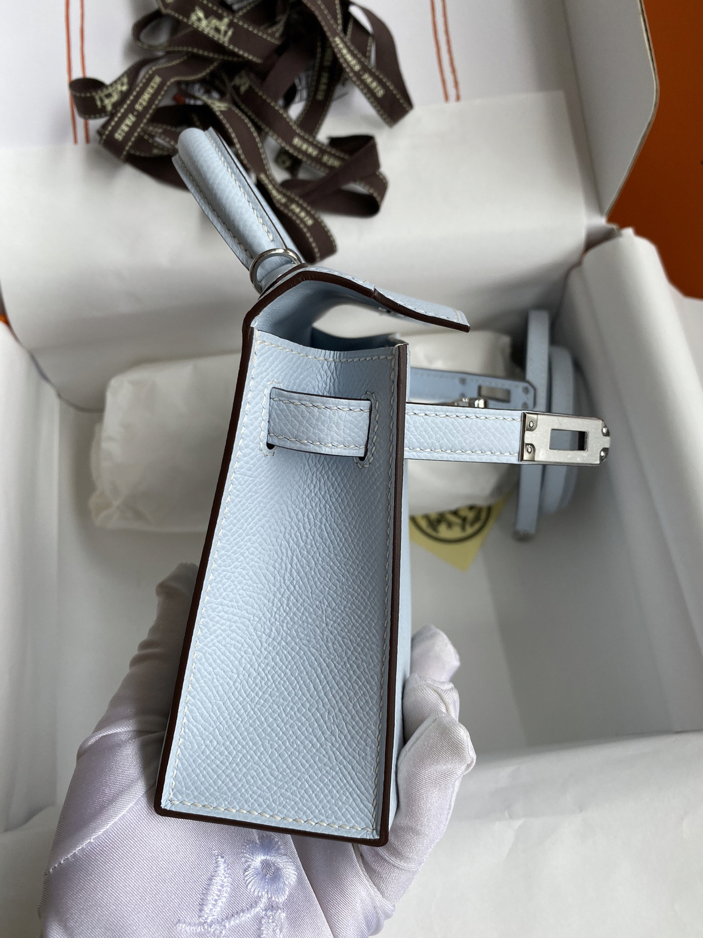 エルメス「Hermès」 Mini Kelly 2代 19cm Epsomレザーバッグ（ミストブルー/シルバーハードウェア）