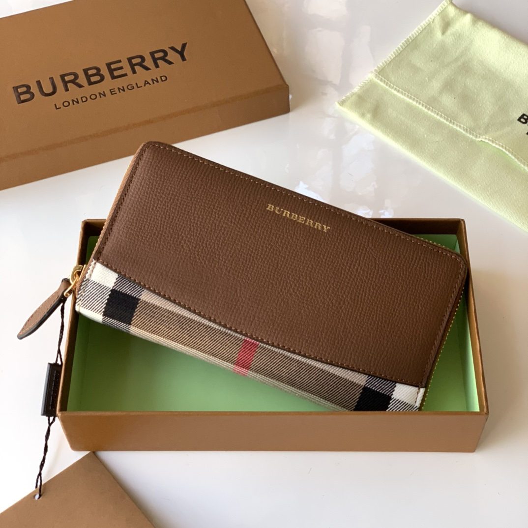 バーバリー「Burberry」Houseチェック & 粒革 ジップ ウォレット