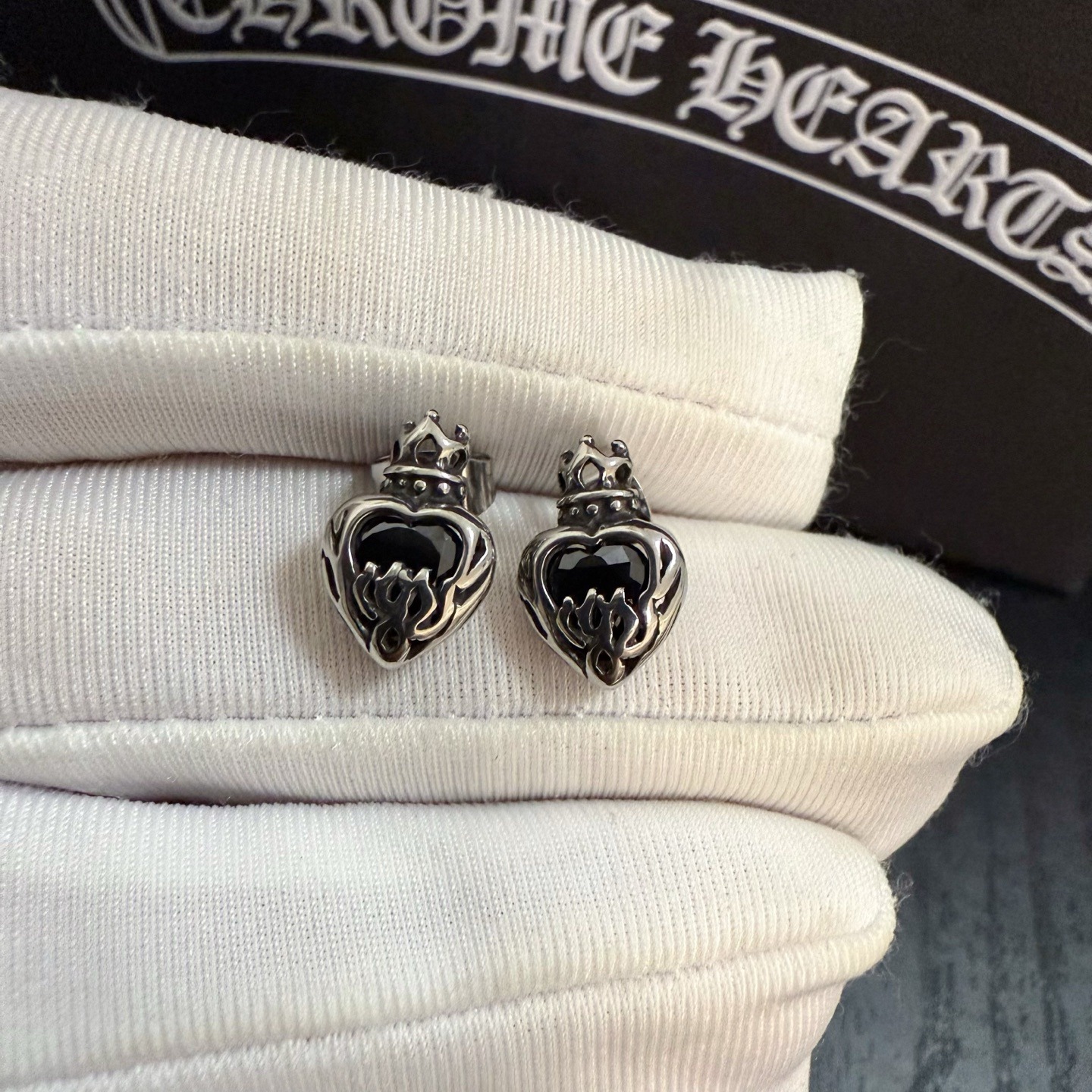 クロムハーツ「Chrome Hearts」クロムハーツ クラウン＆ハートピアス S925 ユニセックス ピアス