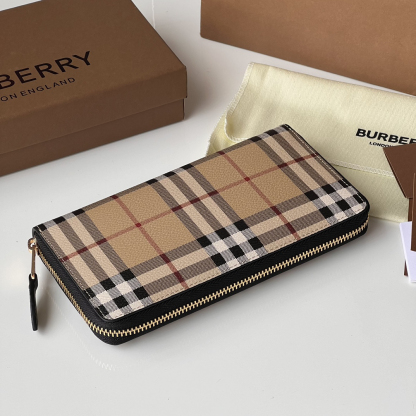 バーバリー「Burberry」チェック エコファブリック フルジップ ウォレット