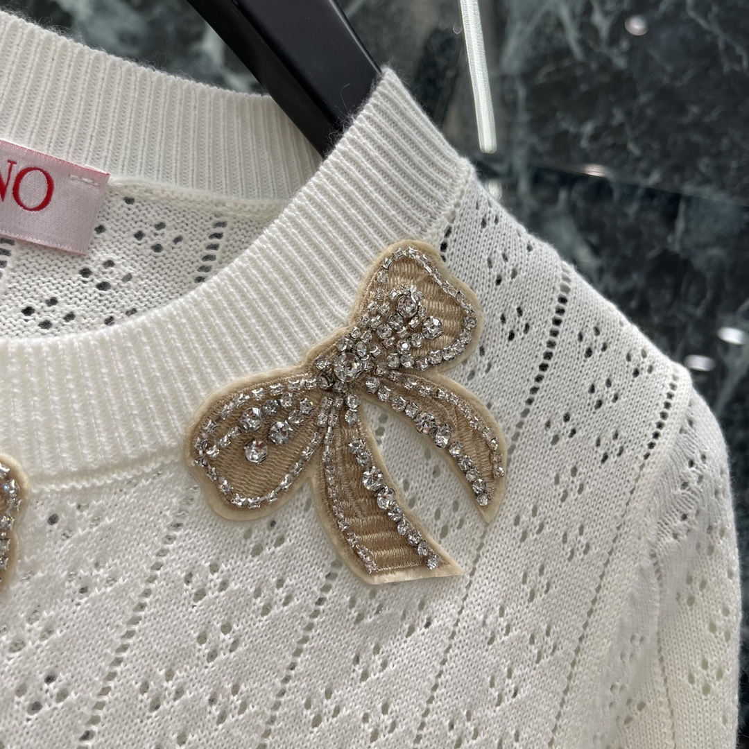 ヴァレンティノ「Valentino」ション ボウタイ レースニット 半袖Tシャツ