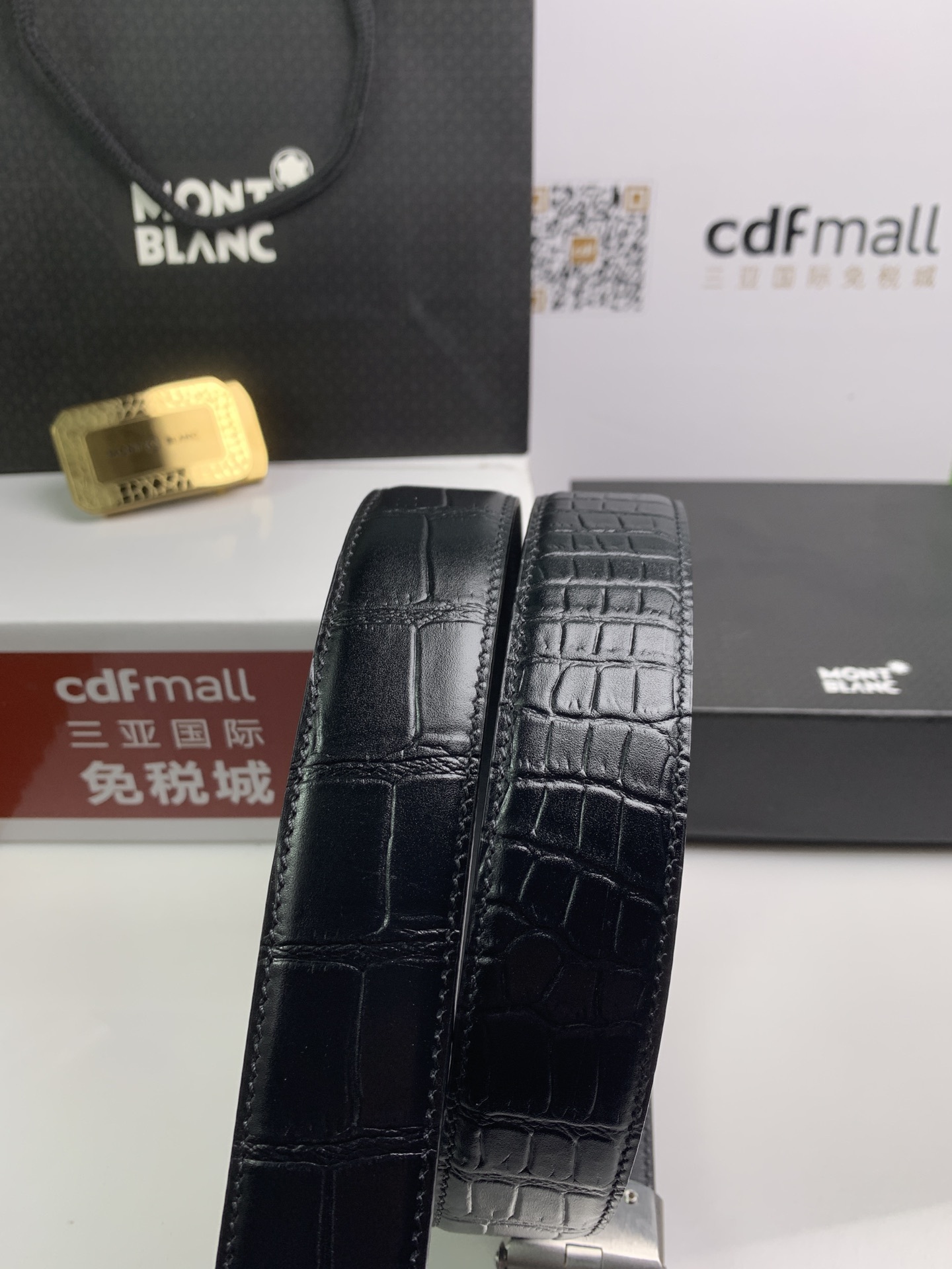 モンブラン「Montblanc」 クラシックコレクション クロコダイルエンボスレザー ベルト100cm