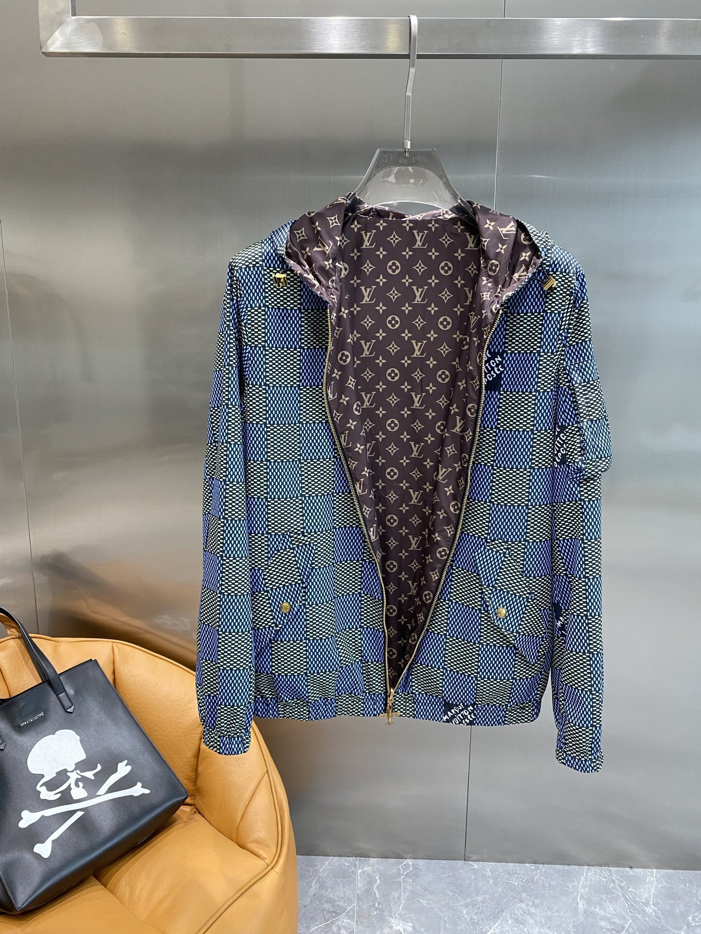 ルイ・ヴィトン「Louis Vuitton」ダブルフェイス チェック フード ジャケット