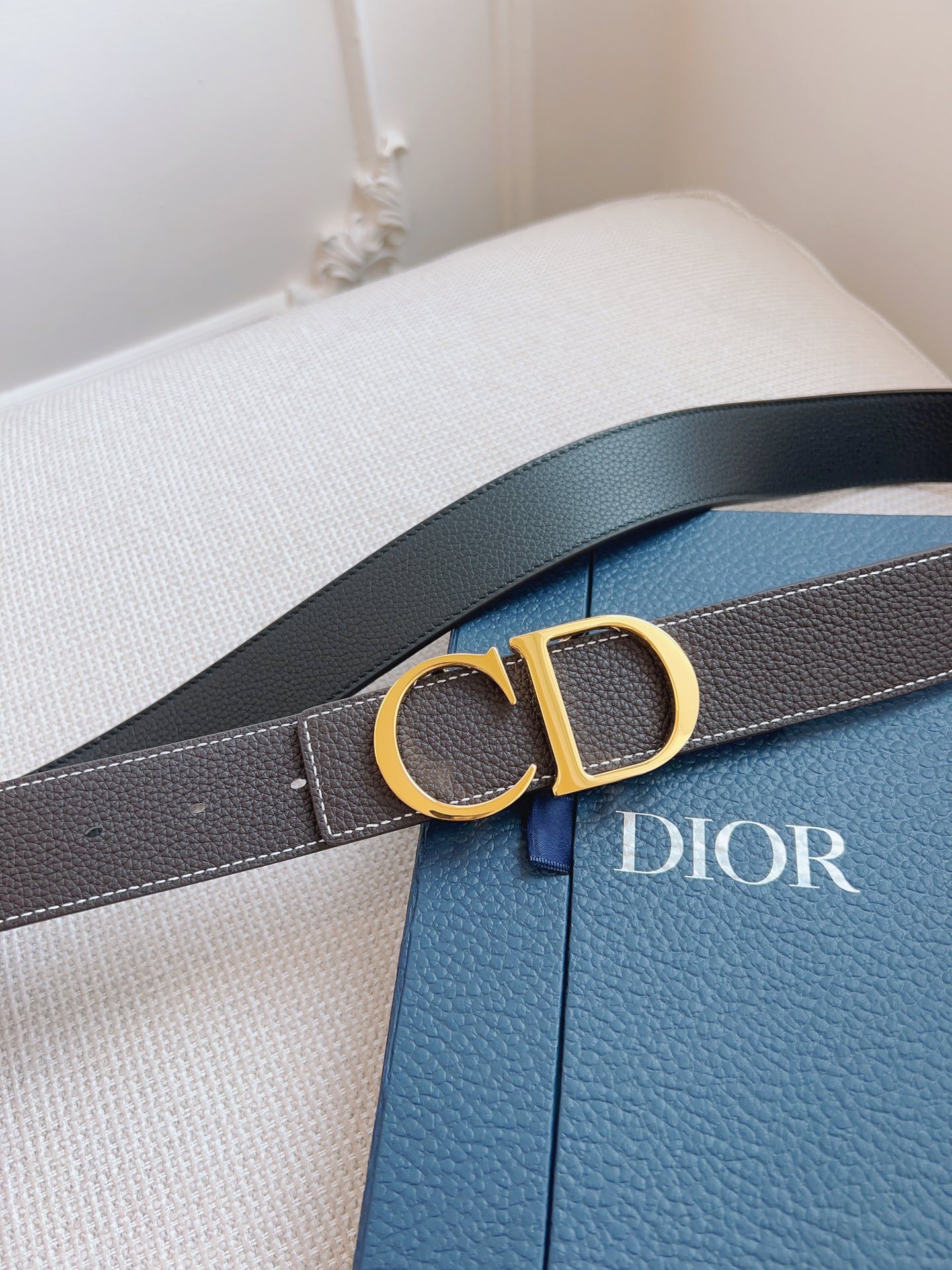 ディオール「Dior」Oblique ブラック レザー ベルト メンズ100CM