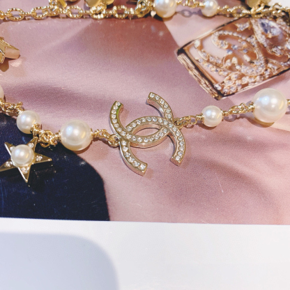 シャネル「Chanel」ハート ダブルC パール＆ダイヤモンド ネックレス38cm～42cm