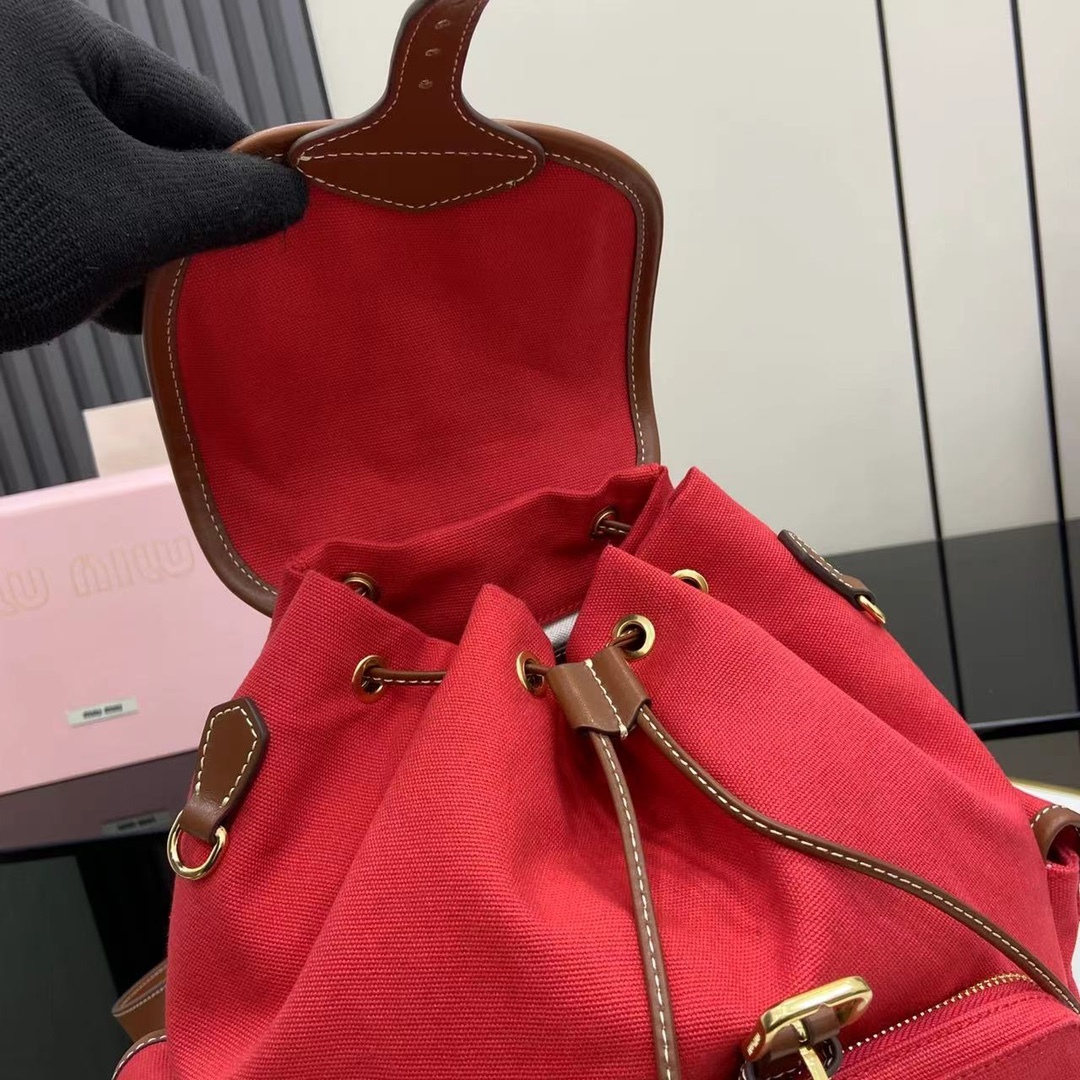 ミュウミュウ「Miu Miu」バックパック レザー＆キャンバス デュアルストラップ ショルダーバッグ