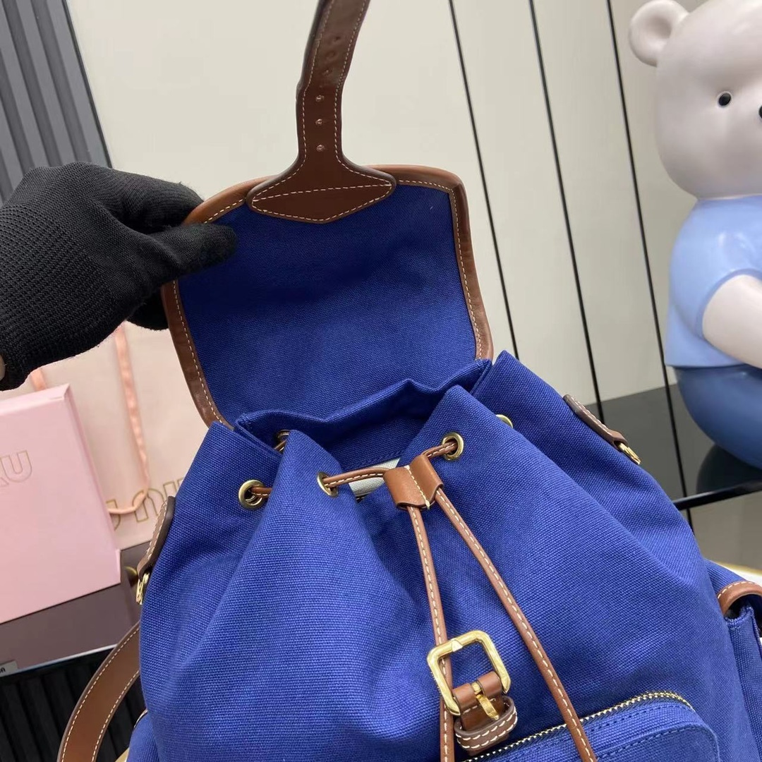 ミュウミュウ「Miu Miu」バックパック レザー＆キャンバス デュアルストラップ ショルダーバッグ