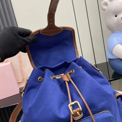 ミュウミュウ「Miu Miu」バックパック レザー＆キャンバス デュアルストラップ ショルダーバッグ