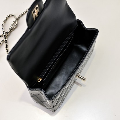 シャネル「Chanel」24SS ラムレザー ブラック チェーンショルダーバッグ レディース ミニバッグ