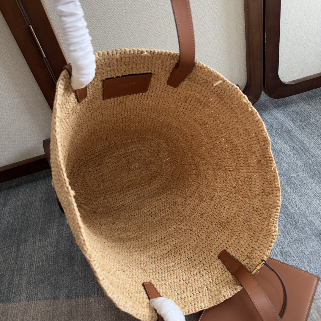セリーヌ「Celine」CLASSIC PANIER プランテーション素材＆レザー ラージバスケットバッグ