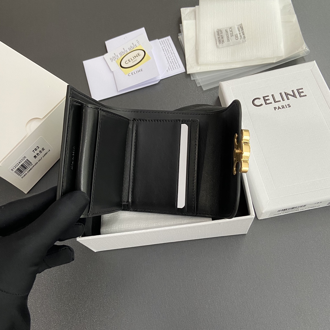 セリーヌ「Celine」トライアンンフェ グレーズドレザー コンコンパクトウォレット
