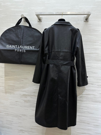 サンローラン「Saint Laurent」エコレザー プリーツ ロングトレンチコート