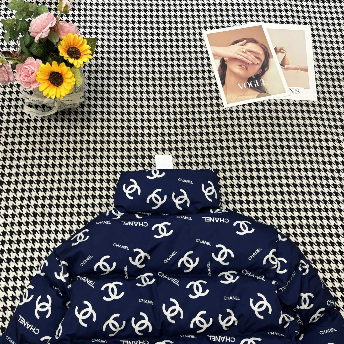 シャネル「Chanel」モノグラム スタンドカラー キルトド コート